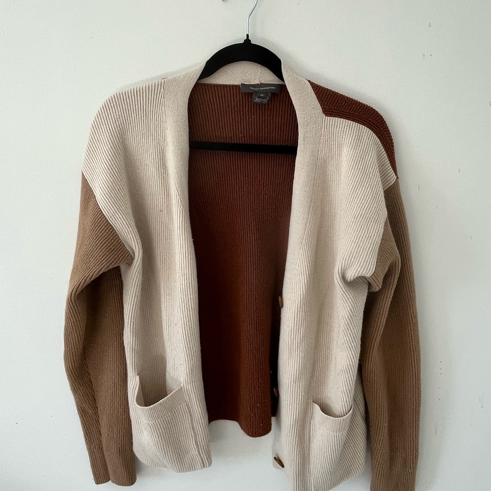 French Connection Cream and Brown Open Cardigan